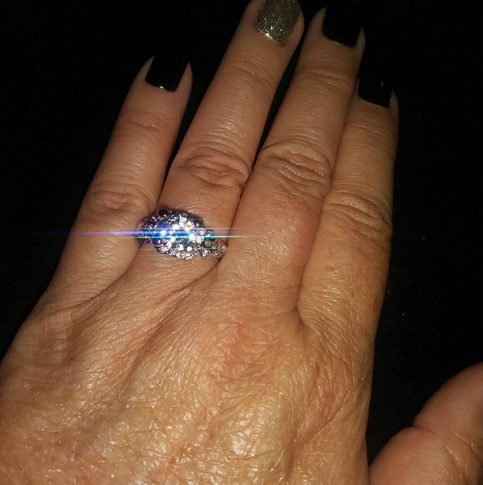 White sapphire silver ring size 8